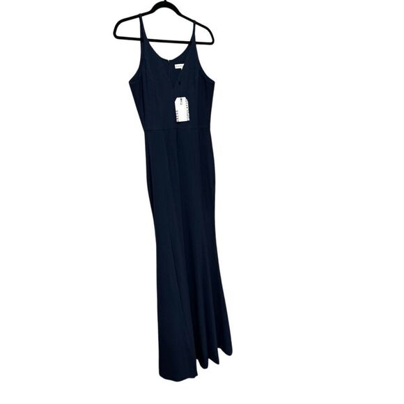 Revolve Dress The Population Iris Sleeveless Crepe Slit Gown in Midnight Blue - Picture 3 of 7